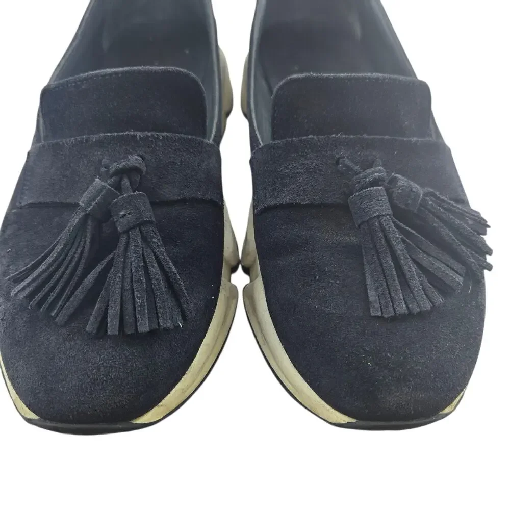 Weekend MaxMara Blue Suede‎ Platfprm Loafers Womens 7 37 Tassel Casual Designer
